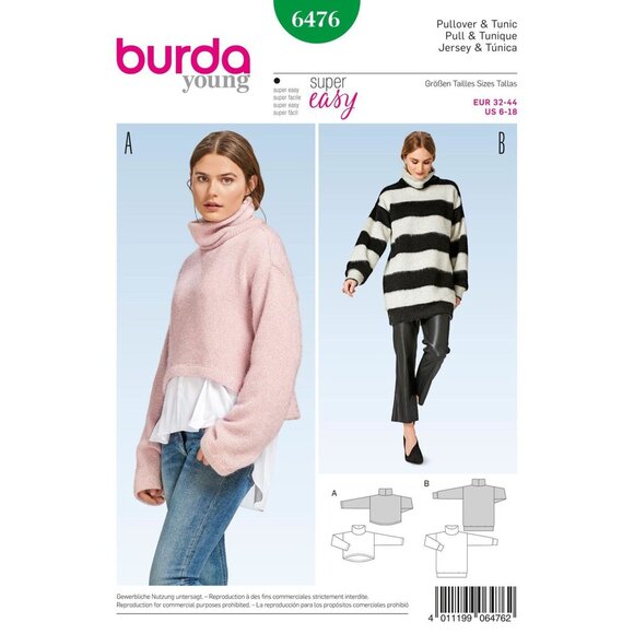 Burda Sewing Pattern 6476 Pullover Tunic Misses Size 6-18 - Picture 1 of 5